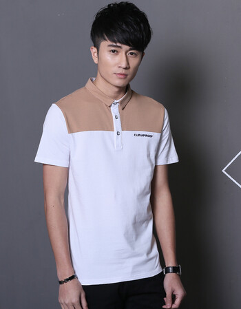 夏季新款英伦修身带领t恤男休闲撞色有领t恤立领拼接短袖polo衫潮以纯