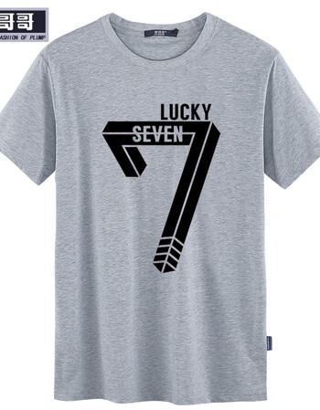男装大码短袖t恤男字母数字印花加肥加大半袖男士宽松休闲 灰色lucky7
