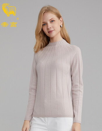 帝高羊绒衫2018新款女士羊绒低圆领羊绒打底衫 藕粉 m