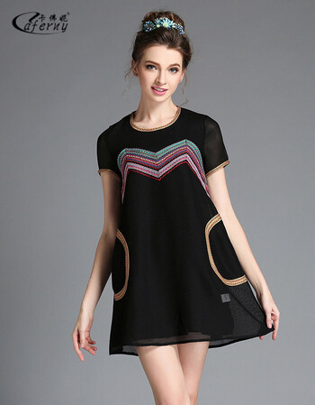 卡佛妮连衣裙雪纺大码女装夏装加肥加大ol通勤2016新款胖mm名媛气质拼