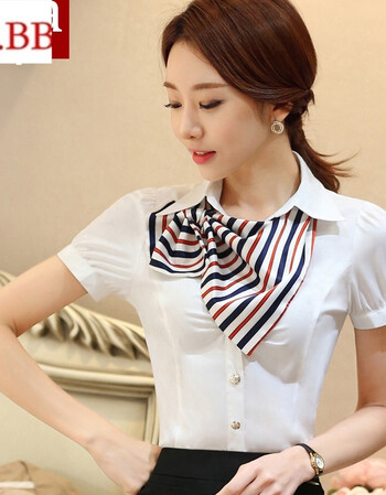 2016夏季新款白色衬衫女短袖大码职业上衣修身银行工作服女衬衣