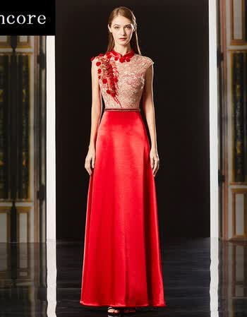 fencore品牌女装红色结婚礼服女2018新款中式中国风长款大码显瘦晚会