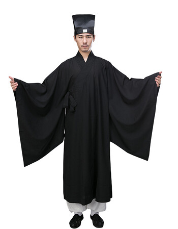 传统海青道士服道袍长褂居士服男女台麻大褂长衫大袖海青 台麻-黑色