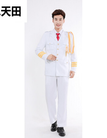 礼服男女军乐队军鼓海军制服套装军装演出服军鼓服装 男士白色套餐三