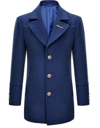 2018冬季 男士防风抗皱海军风藏青羊毛呢大衣外套 藏青色 170