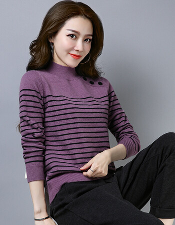 毛衣女士搭配裙子羊毛衫女装条纹2018新款半高领上衣羊绒毛衣秋冬套头
