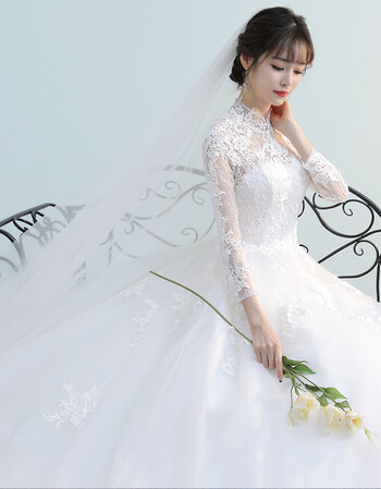 夏季轻主婚纱女2019新款夏季齐地立领森系超