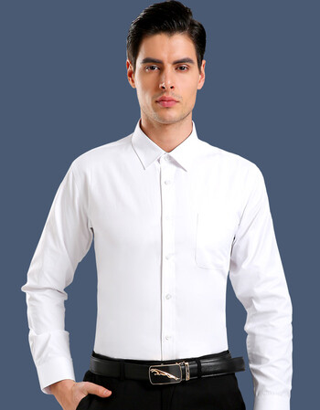 衫博白色衬衫男长袖2017春款免烫商务正装衬衣纯色修身衬衣上衣 纯白