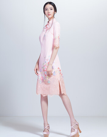 tiger东北虎优雅修身立领刺绣改良旗袍 m