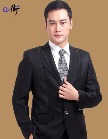 潮无界 男士西服套装中年男士西装春秋商务正装职业装结婚礼服 黑色3