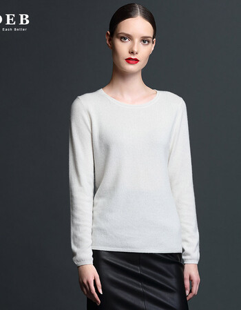 纯羊绒衫女春季圆领欧洲站新款修身针织衫套头毛衣纯色打底衫 本白色