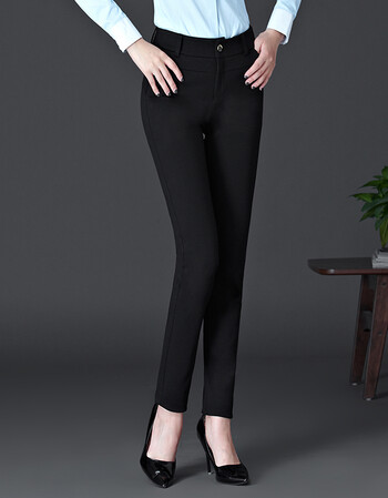 异魅 休闲裤西裤女夏天小脚裤职业黑裤子长裤 黑色 xxxl