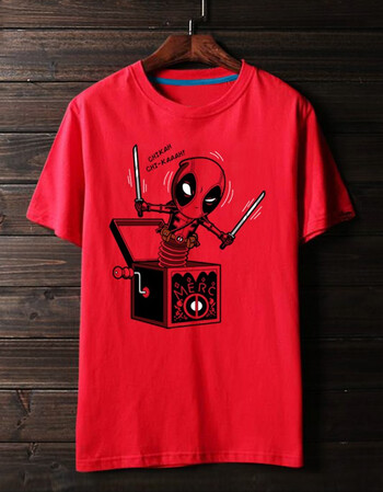 青少年纯棉圆领短袖t恤半袖衣服男夏季漫威英雄死侍deadpool周边 红色