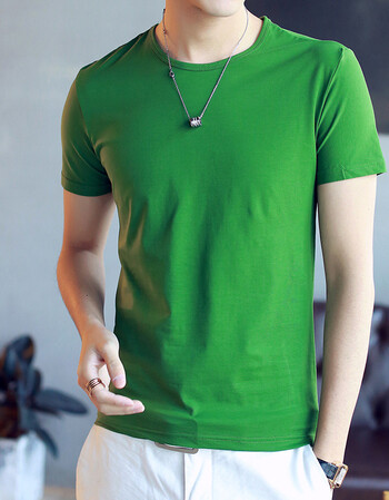 曼2017春季新款t恤男圆领韩版青少年学生修身时尚短袖打底衫男装 绿色