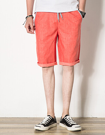 古莱登2017男装k夏装新款棉麻裤男短裤男裤夏 白墙裤子衣服 桔红色 m