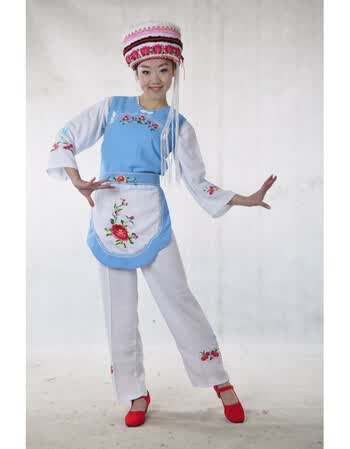 云南舞蹈表演服装/少数民族大理白族服装/葫芦丝演出女装兰色sn6900