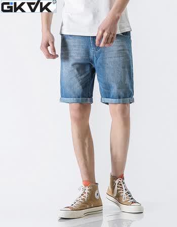 gkvk夏季男士休闲短裤潮薄款牛仔马裤( q1 浅蓝色 xl