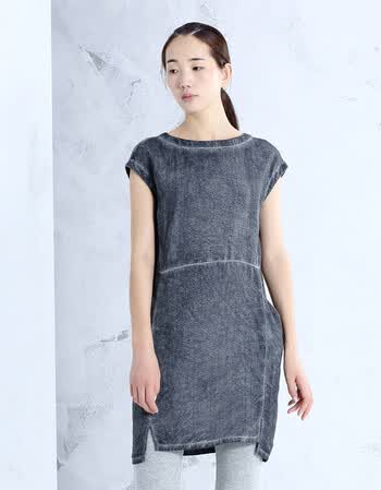 布景女装夏装新品圆领插肩袖o型收腰显瘦休闲棉麻气质连衣裙 深灰色 s