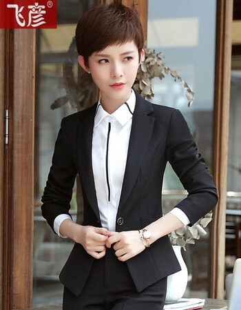 大码修身长袖小西装女外套白领面试正装银行销售工作服女士黑西服秋装