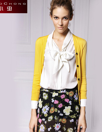 小虫女装 修身显瘦女士长袖v领羊毛针织开衫xc4qmz016 绿色 xs