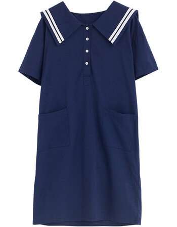 活夏季日系学院海军风短袖原宿少女软妹水手服连衣裙ifashion 藏青色