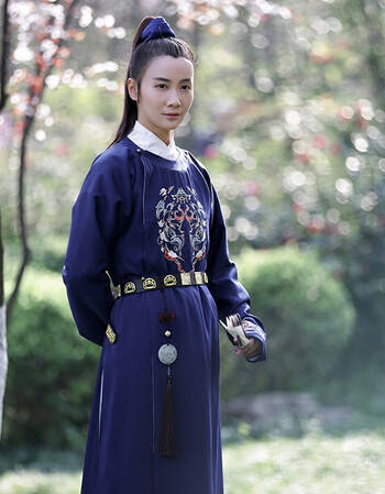 锦绣山河汉服男装刺绣朱雀双面穿圆领袍 赤焰蓝 赤焰蓝 量身定做细纹