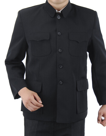 老年男士中山装 中老年中山服 爸爸装老年秋装上衣外套sn3803 黑色