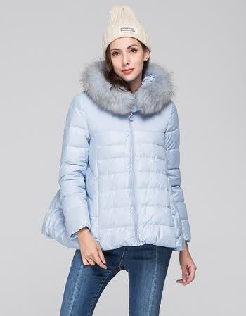 isre/艾尚雪秋冬新品 a版短款连帽加厚外套羽绒服女装 蓝紫 s/155