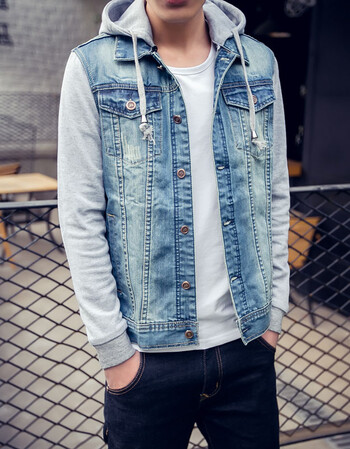 融迈 牛仔衣外套春夏款夹克男生长袖衣服翻领开衫秋装mtn t27 蓝色 m