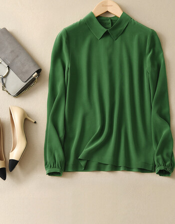 显肤白的松花绿 前后小翻领 水洗真丝双绉衬衫上衣 dashuren 松花绿 s