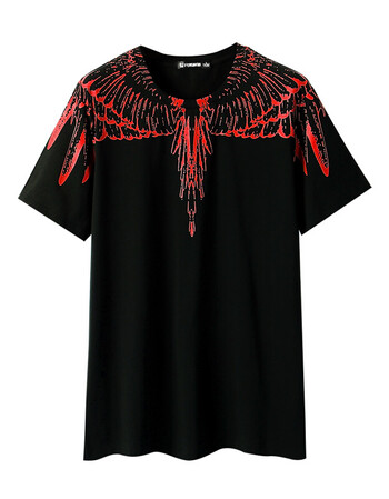 欧美潮牌mb短袖t恤男 羽毛水滴翅膀印花纯棉圆领衣服夏季半袖体恤