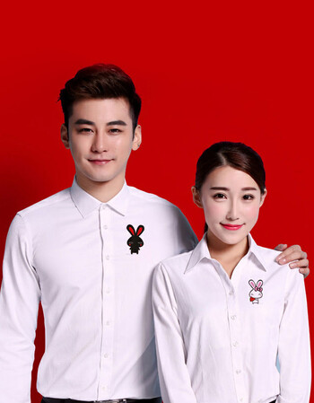 oycp 结婚证件照情侣装结婚登记照白衬衫领证拍照男女长袖衬衣上衣 米
