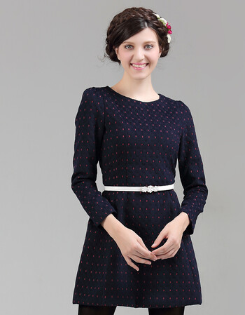 女装 连衣裙 提图斯(titsoo) 提图斯 欧洲站2015春装装圆领波点打底ol