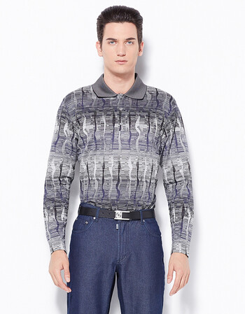 ports宝姿男装秋冬商务时尚印花全棉长袖t恤mgsldcc black mix l