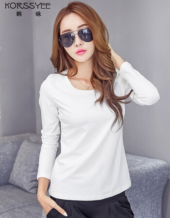 korssyee 打底衫女2017秋冬奥戴尔棉 纯色长袖t恤女1918 白色 s