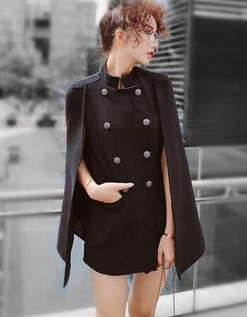 2018春节西装斗篷披肩小西装中长款风衣外套女精品 黑色 xl