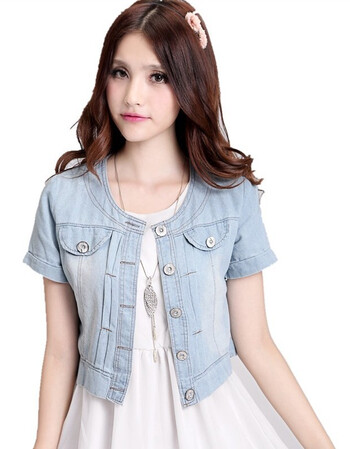 帅气女装 小褂甜美百搭牛仔衣修身短款牛仔外套衫女xq 6185短袖-浅蓝