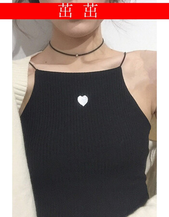 春夏个性爱心刺绣挖肩小背心细肩带吊带打底衫女 白色 均码