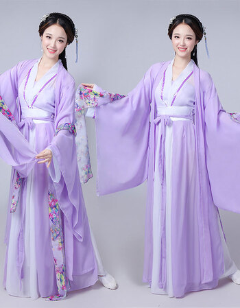 新款古服女仙女清新淡雅汉服女公主小姐唐代古女襦裙广袖学生 紫罗兰