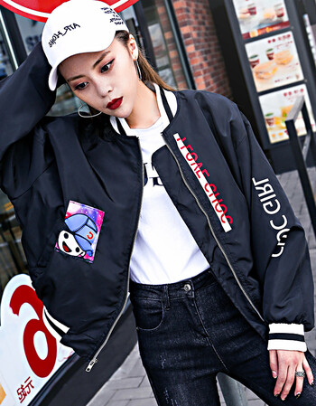 韩国2017夏装新款bf原宿风外套女贴布字母印花学生短款棒球服女潮