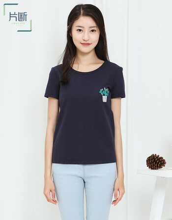 片断女装夏装t恤女短款简约舒适休闲女t恤 藏青 l