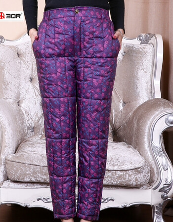 中老年女士羽绒棉裤内胆 加厚大码修身高腰羽绒棉裤内外穿 葡萄紫色