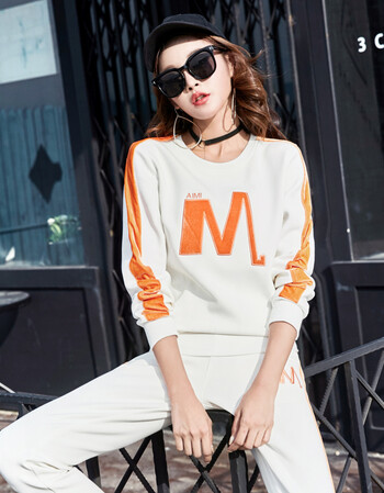 运动套装女春秋潮新款秋天时尚长袖宽松休闲装运动服两件套 白色 xl