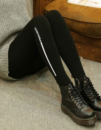 2017新款秋冬加绒加厚学生打底长裤外穿可爱卡通图案打底裤 黑色