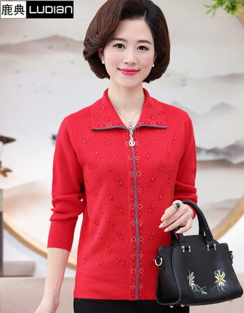 鹿典中老年女装外套49-69岁女士妈妈装秋冬装长袖拉链外套ly1718 红色