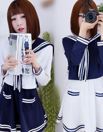 cosplay英倫學院派jk制服學院風學生服裝水手服春夏校服海軍套裝aa 白