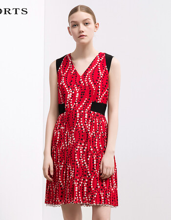 ports/宝姿 新款圆点印花v领连衣裙 molten lava prt 6
