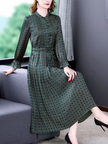 鹿王恋雪捡漏特价早春季新款长袖醋酸缎面连衣裙女中年妈妈高端真丝桑