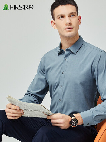 【质感斜纹】杉杉男装长袖衬衫男春季新款商务休闲通勤衬衣212 香槟绿