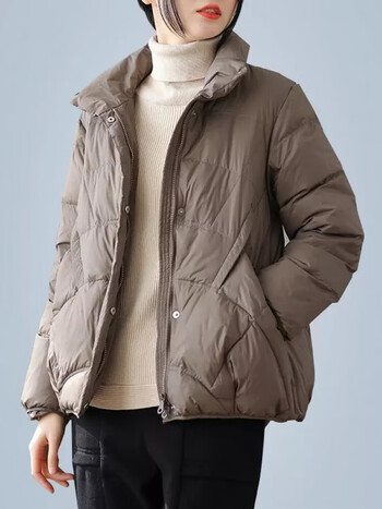 羽绒服女短款小个子白鸭绒立领显瘦宽松韩版冬季外套浅棕色m105125斤